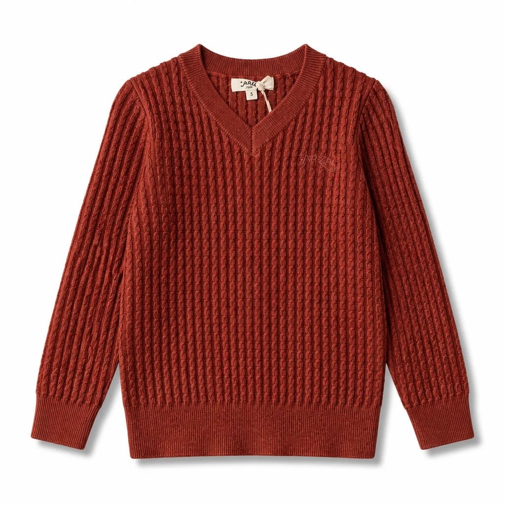 Arza Rust Cable V Neck Sweater - Posh New York