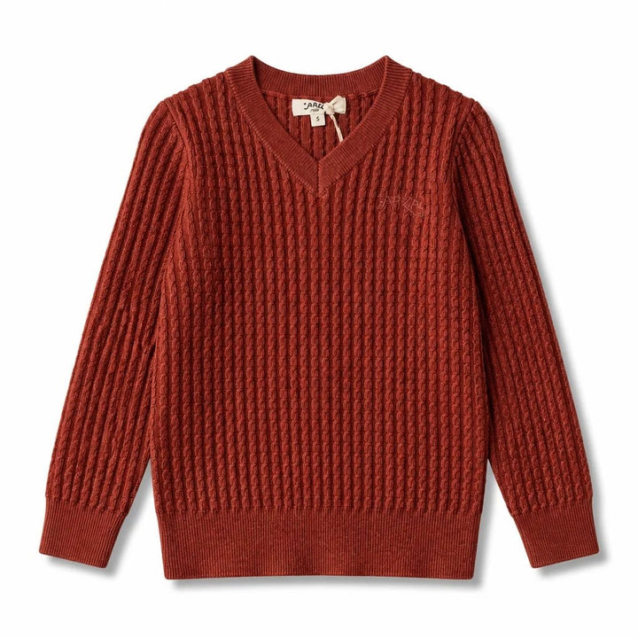 Arza Rust Cable V Neck Sweater - Posh New York