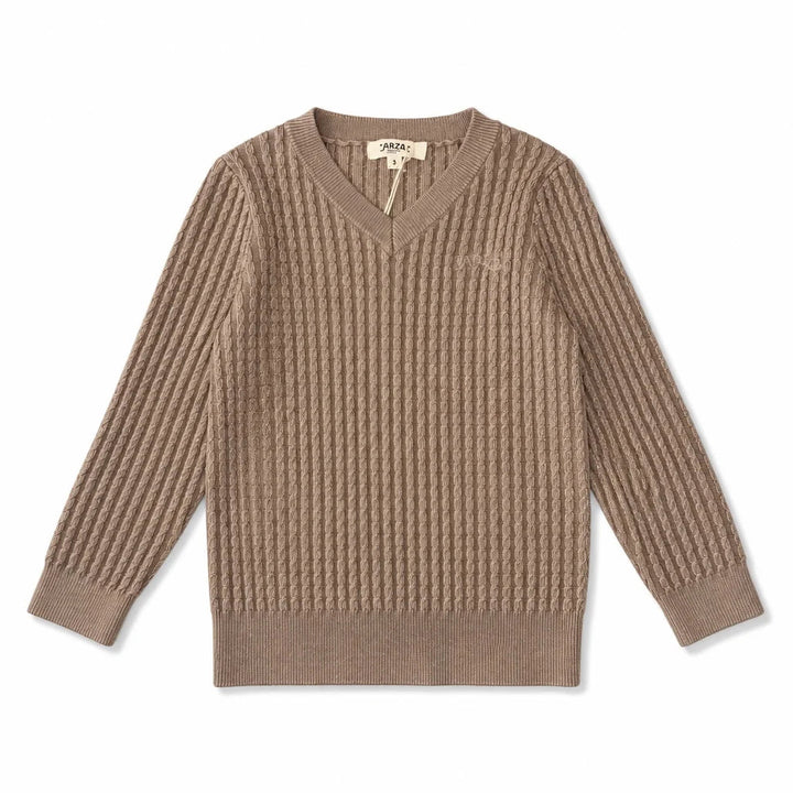 Arza Taupe Cable V Neck Sweater - Posh New York