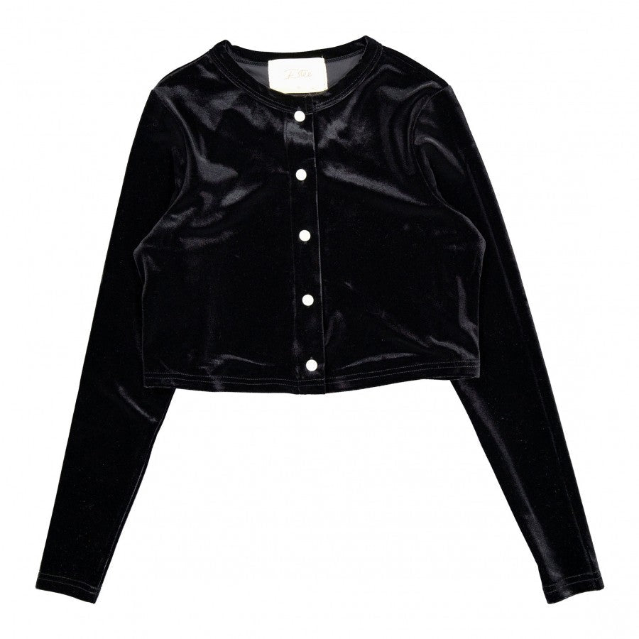 Black Velvet Pearl Button Front Cardigan - Posh New York