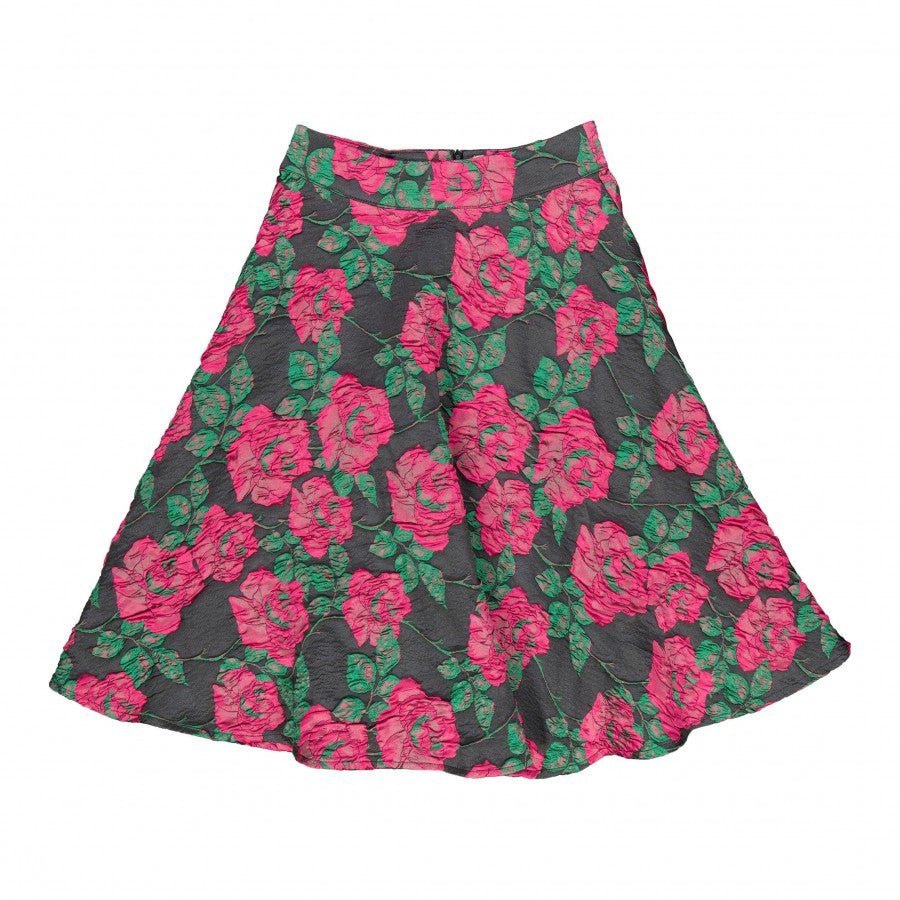 Black/Pink Rose Taffeta Skirt - Posh New York