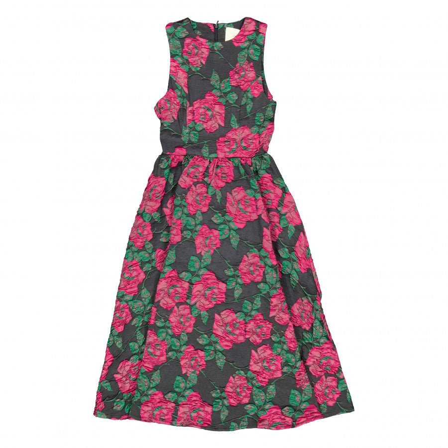Black/Pink Taffeta Waisted Rose Dress - Posh New York