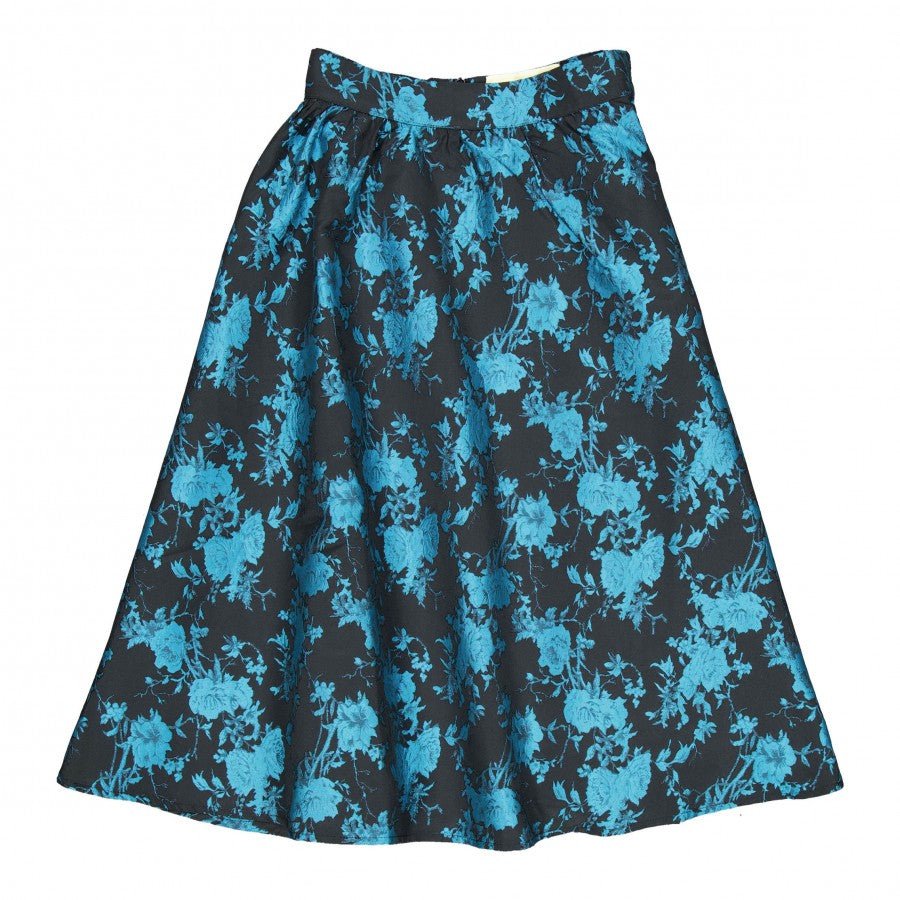 Black/Teal Floral Taffeta Skirt - Posh New York
