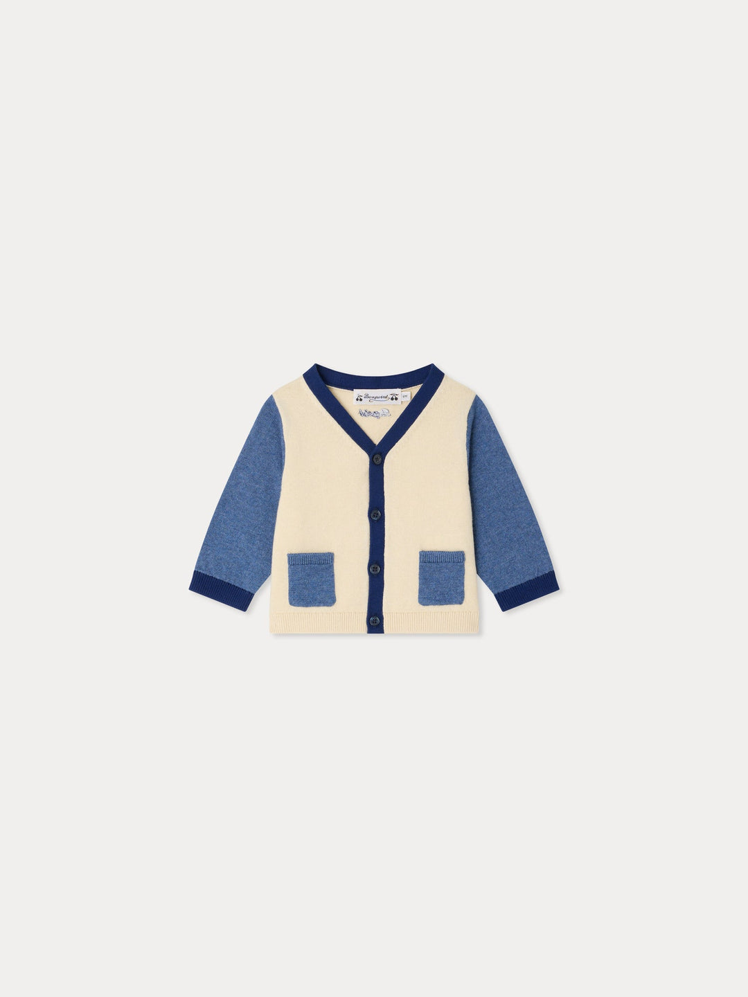 Blue and Cream V - Neck Cardigan - RA Blanc Lait 202 - Posh New York