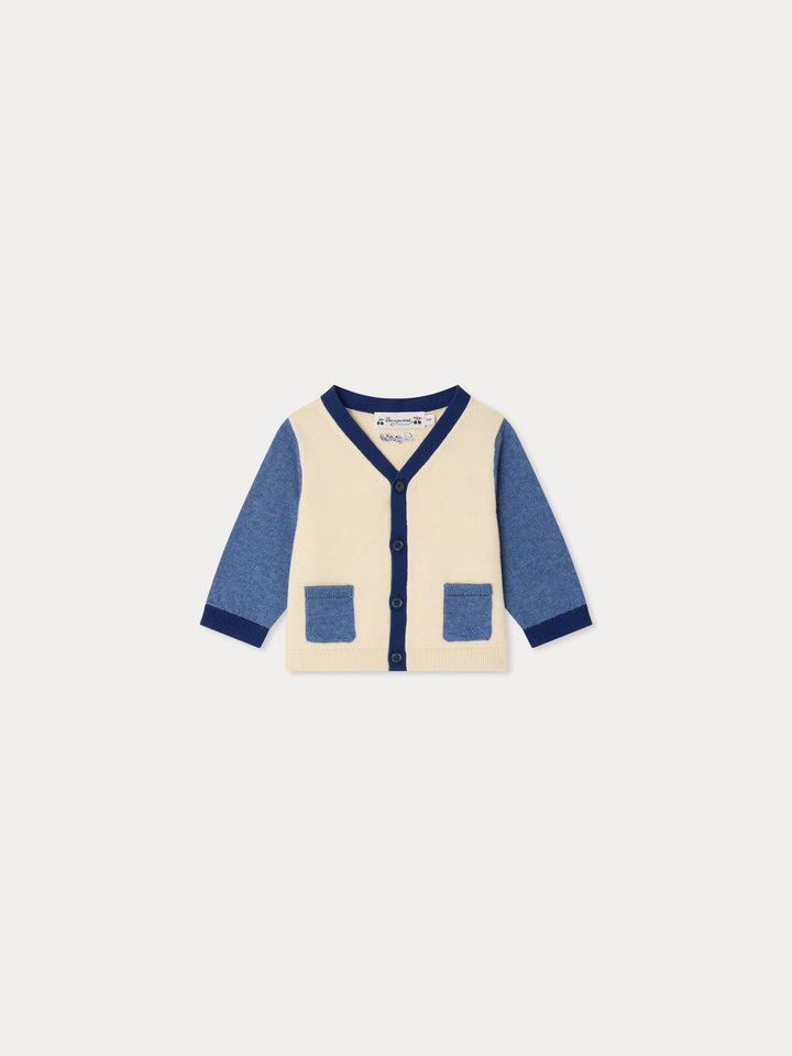 Blue and Cream V - Neck Cardigan - RA Blanc Lait 202 - Posh New York