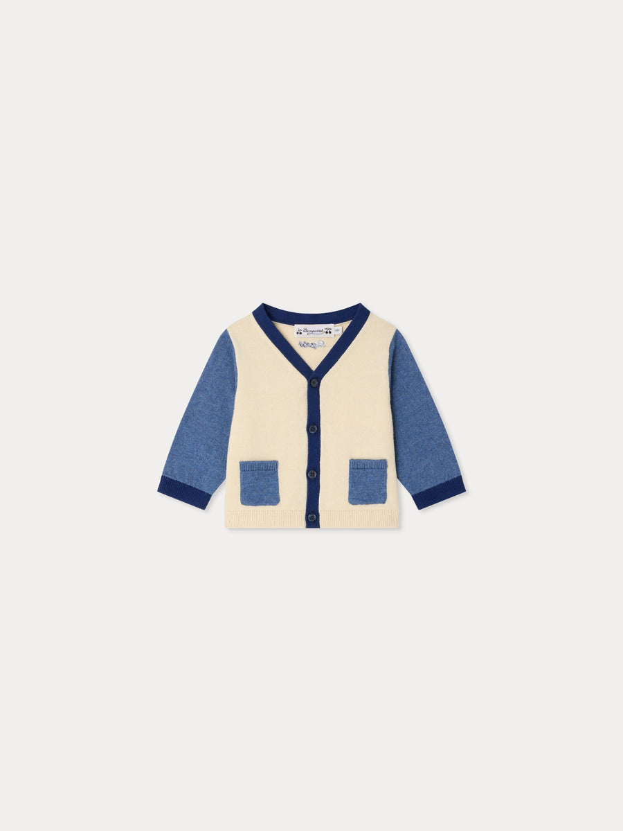 Blue and Cream V - Neck Cardigan - RA Blanc Lait 202 - Posh New York