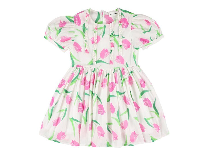 Blue Floral Puff Sleeve Dress - White - Posh New York