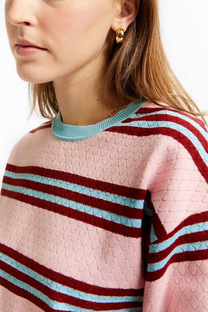 Box Pullover With Stripes Short/SL - Pink - Posh New York