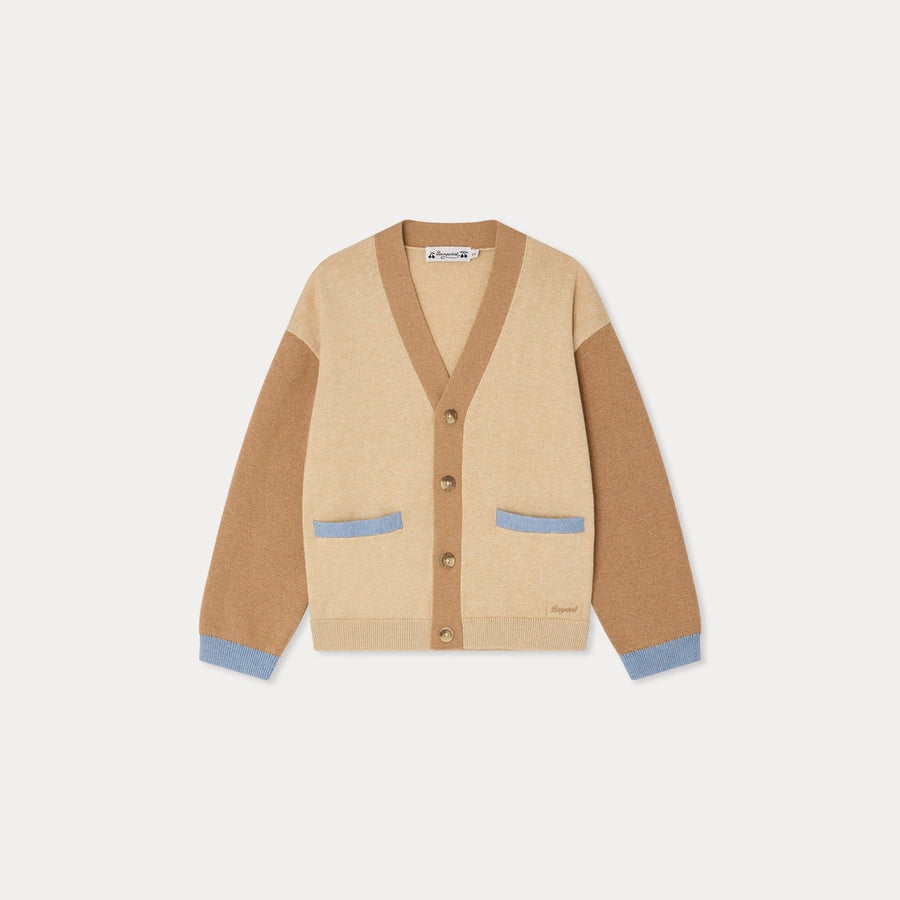 Brown and Blue V - Neck Cardigan - Beige Chine 160B - Posh New York