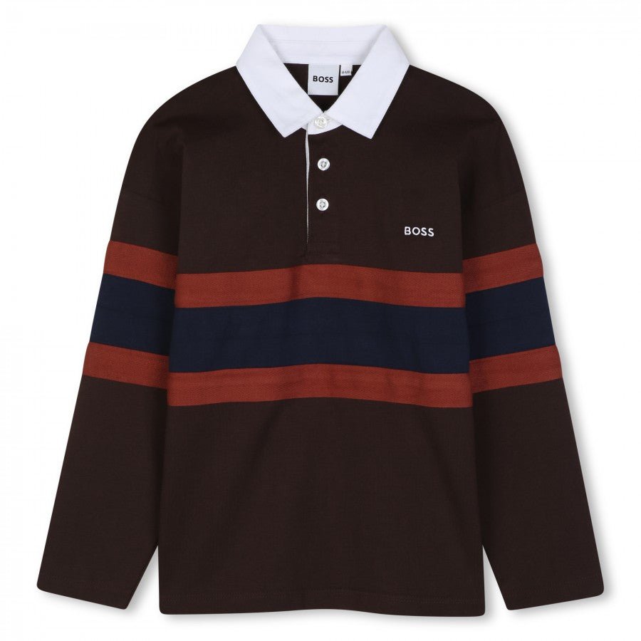 BROWN JERSEY POLO WITH STRIPES - Posh New York