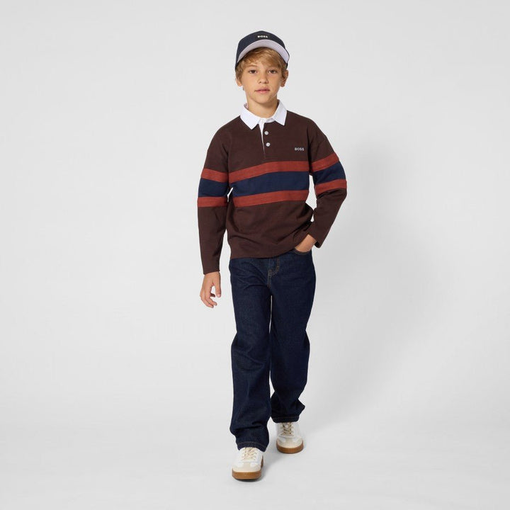 BROWN JERSEY POLO WITH STRIPES - Posh New York
