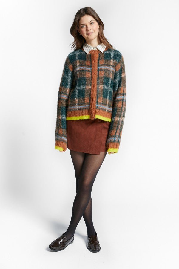 BRUSCHED CHECKS PATTERN CARDIGAN - Posh New York