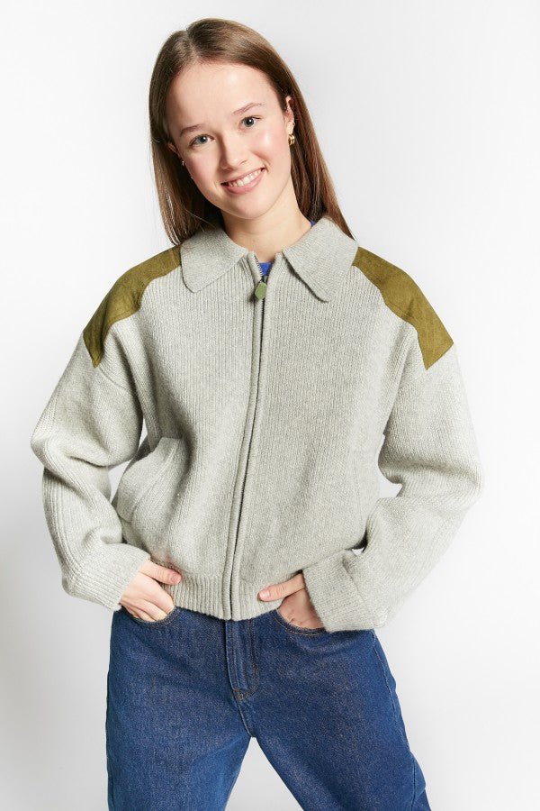 CARDIGAN W/ZIPPER AND SUEDE APPLICATIONS - Posh New York