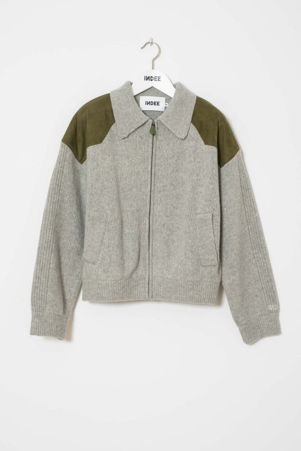 CARDIGAN W/ZIPPER AND SUEDE APPLICATIONS - Posh New York