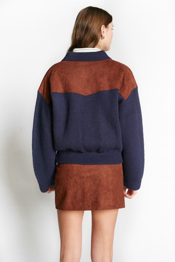 CARDIGAN W/ZIPPER AND SUEDE APPLICATIONS - Posh New York
