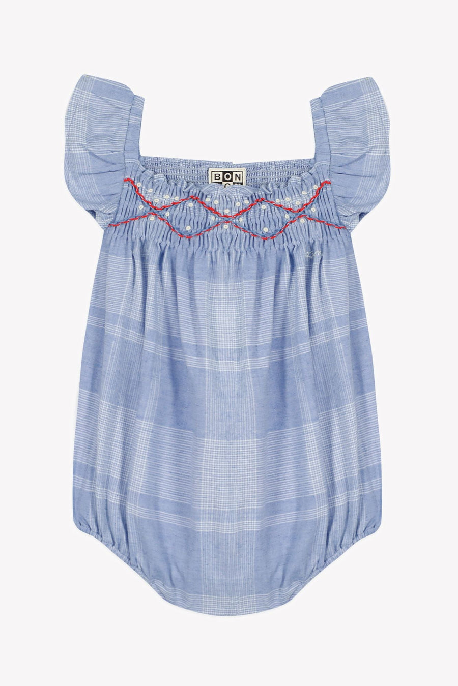 Chambray Plaid Romper - Chambray Carreuax - Posh New York