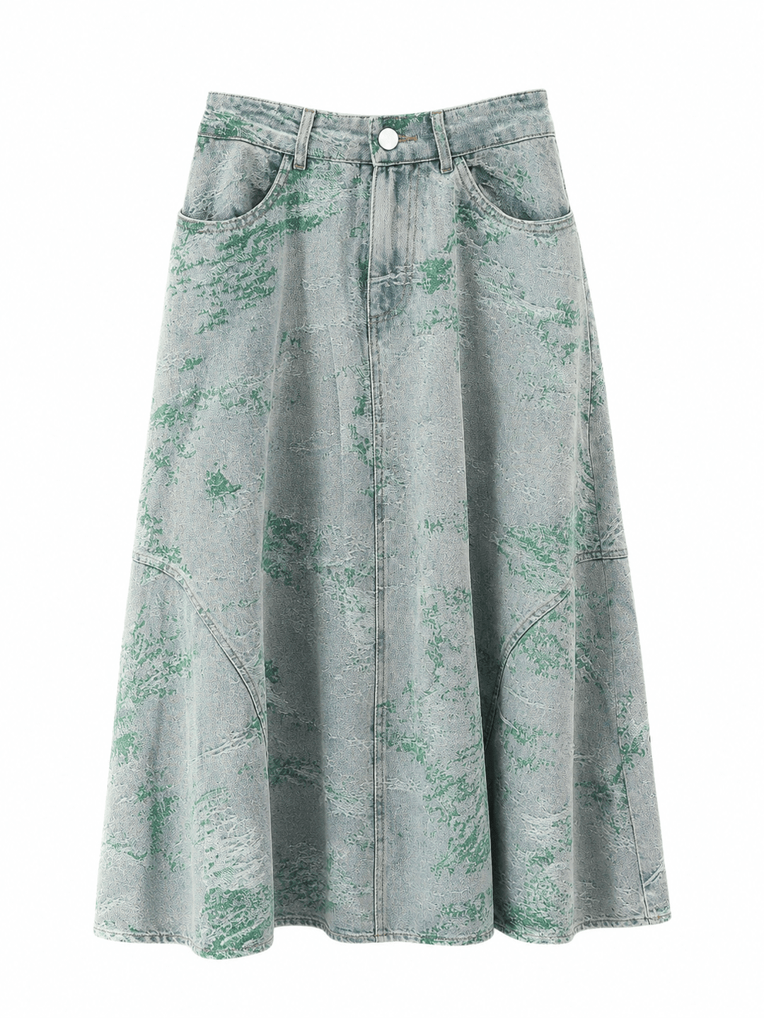 Denim Skirt With Swatch Print - Green - Posh New York