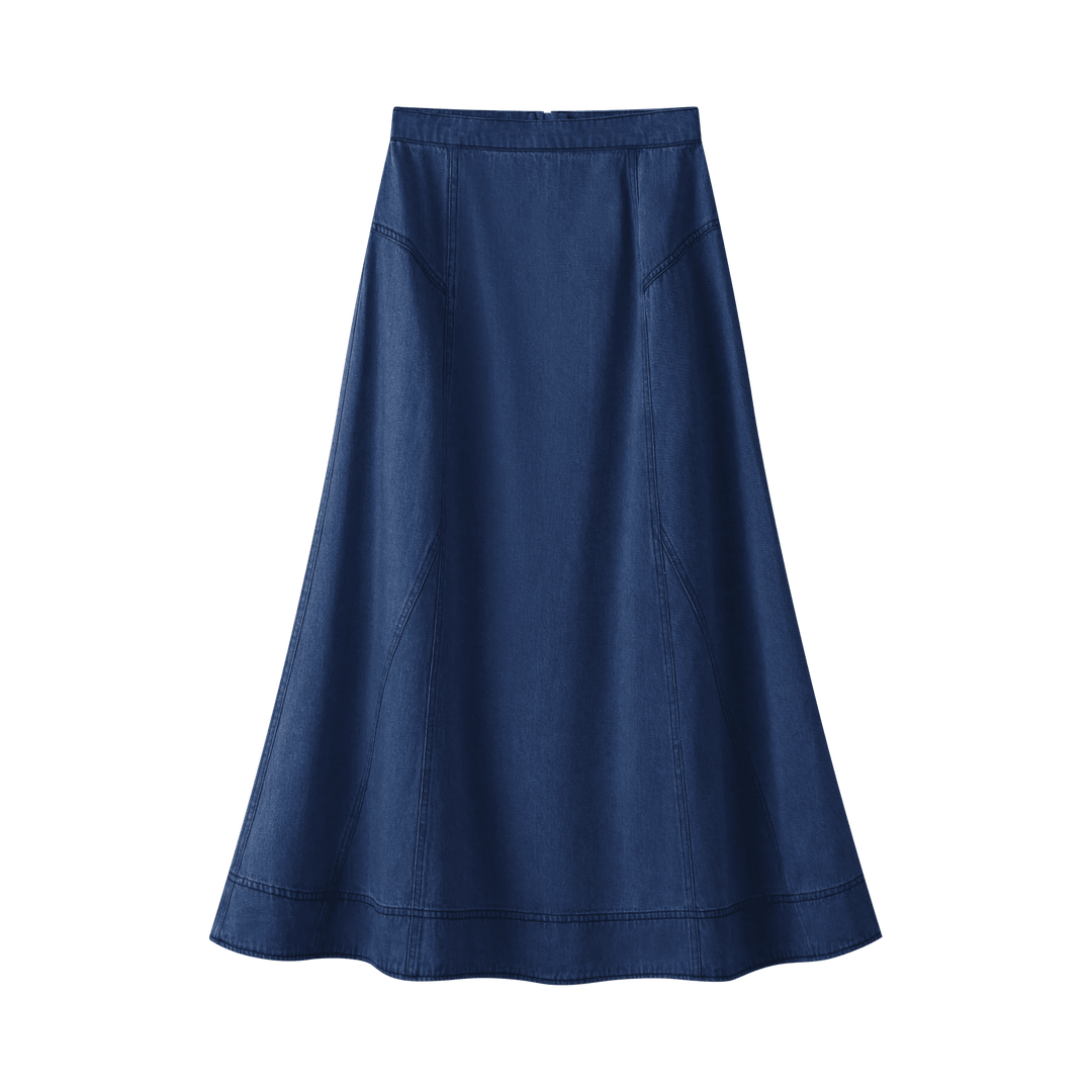 Denim Stiched Skirt - Blue Denim - Posh New York