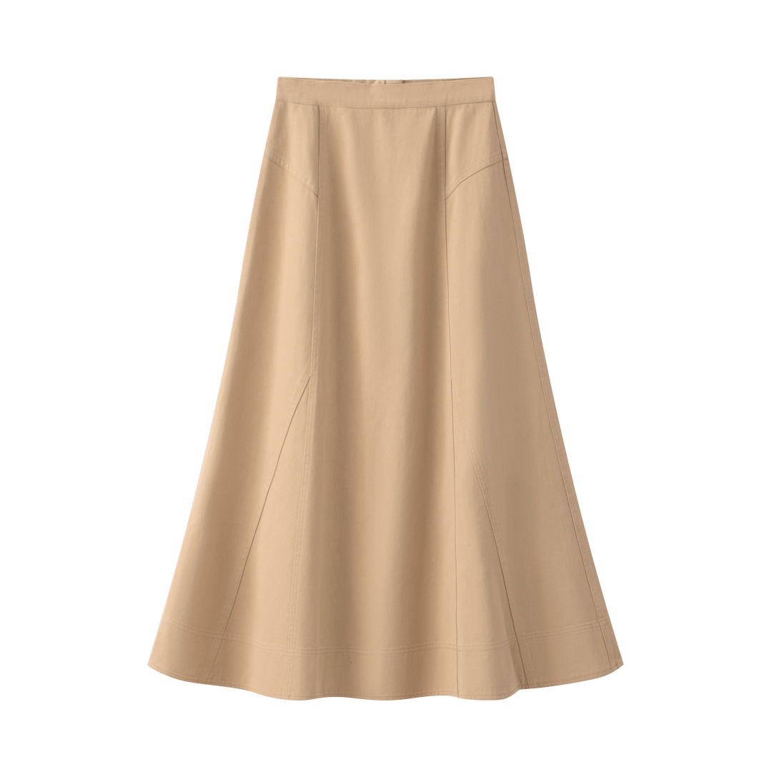 Denim Stiched Skirt - Tan Denim - Posh New York