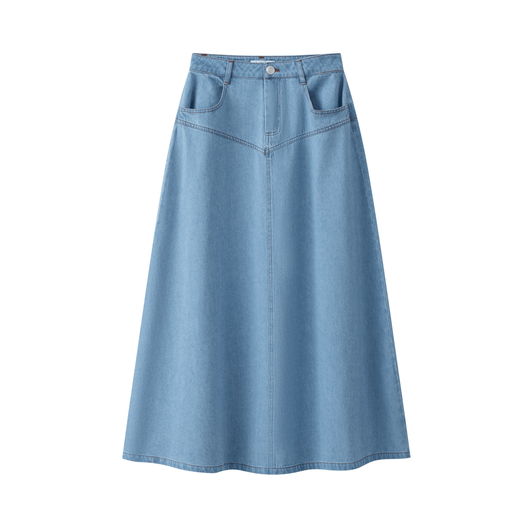 Drop Seam Denim Skirt - Blue Denim - Posh New York
