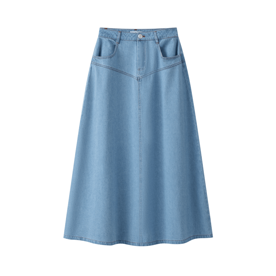 Drop Seam Denim Skirt - Blue Denim - Posh New York