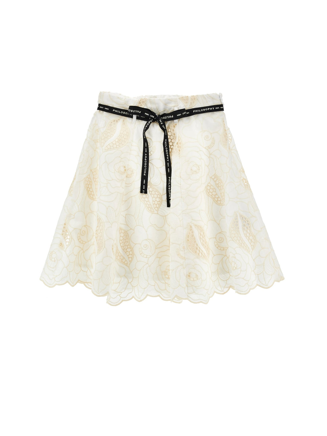Embroidered Cotton Skirt With Logo Tie Belt - 0102 Off White - Posh New York