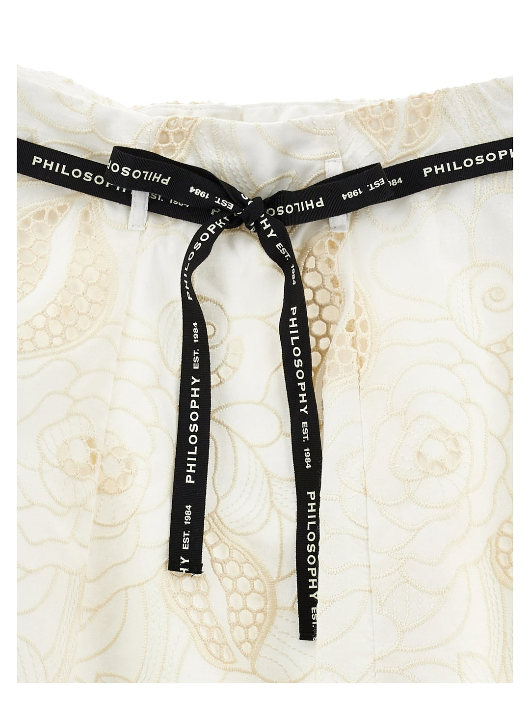 Embroidered Cotton Skirt With Logo Tie Belt - 0102 Off White - Posh New York