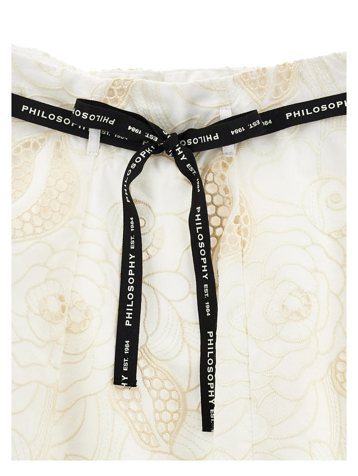Embroidered Cotton Skirt With Logo Tie Belt - 0102 Off White - Posh New York