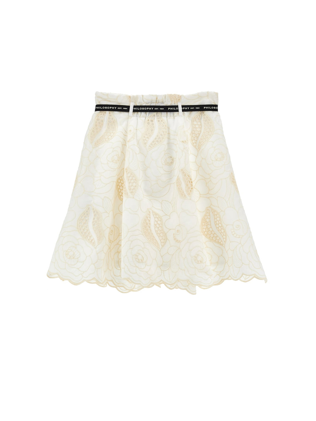 Embroidered Cotton Skirt With Logo Tie Belt - 0102 Off White - Posh New York