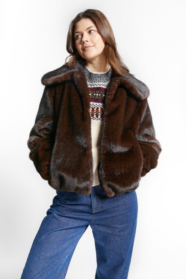 FAUX FUR COAT W/ COLLAR - Posh New York