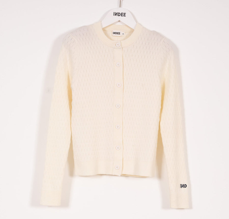 Fitted Cardigan With Contrasts - Off White - Posh New York