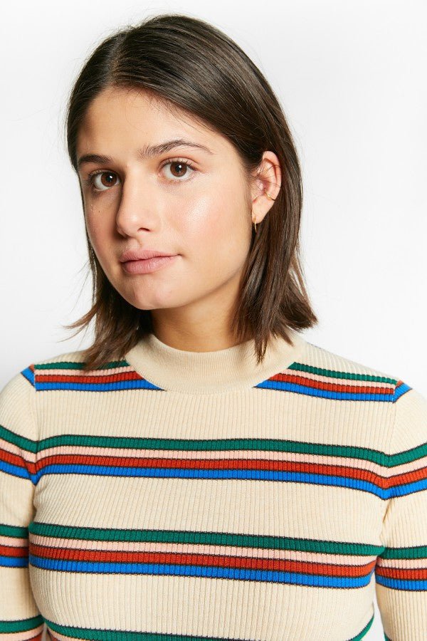 FITTED HIGH NECK STRIPED PULLOVER - Posh New York
