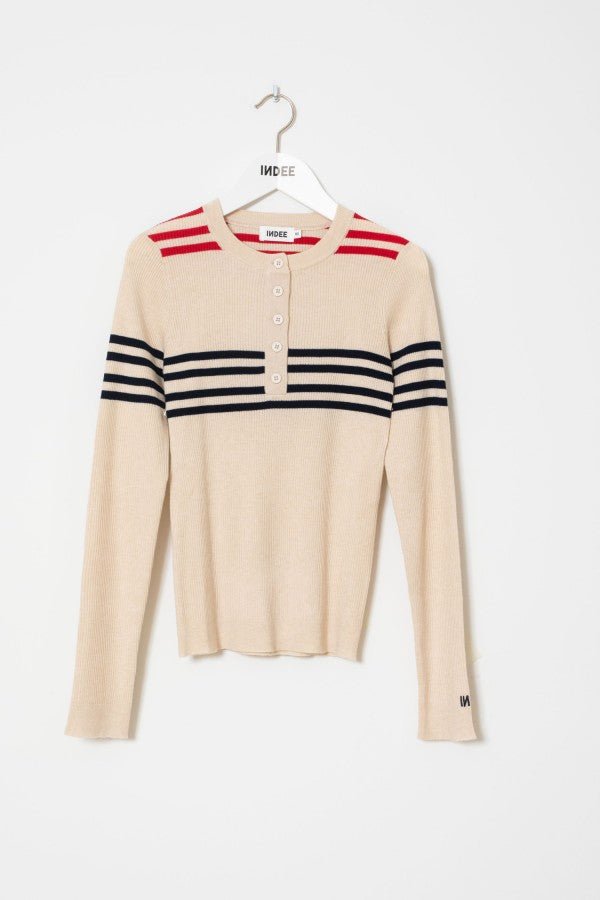 FITTED ROUND NECK PULLOVER W/BUTTONS - Posh New York