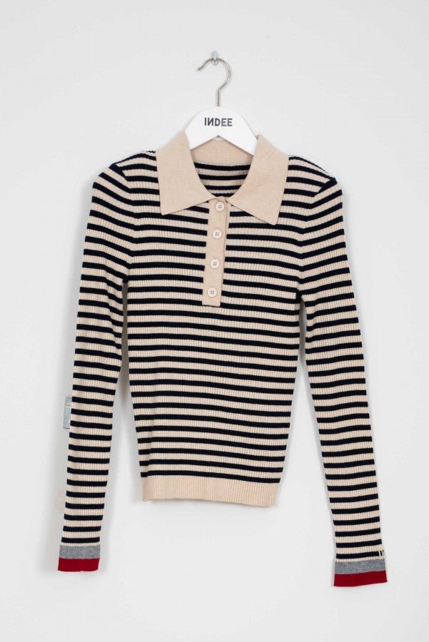 FITTED STRIPED POLO COLLAR PULLOVER - Posh New York