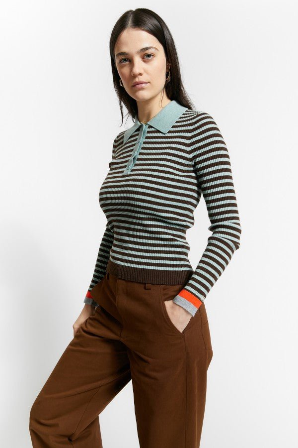 FITTED STRIPED POLO COLLAR PULLOVER - Posh New York