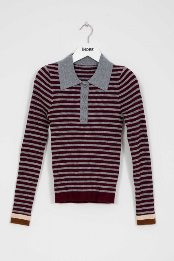 FITTED STRIPED POLO COLLAR PULLOVER - Posh New York