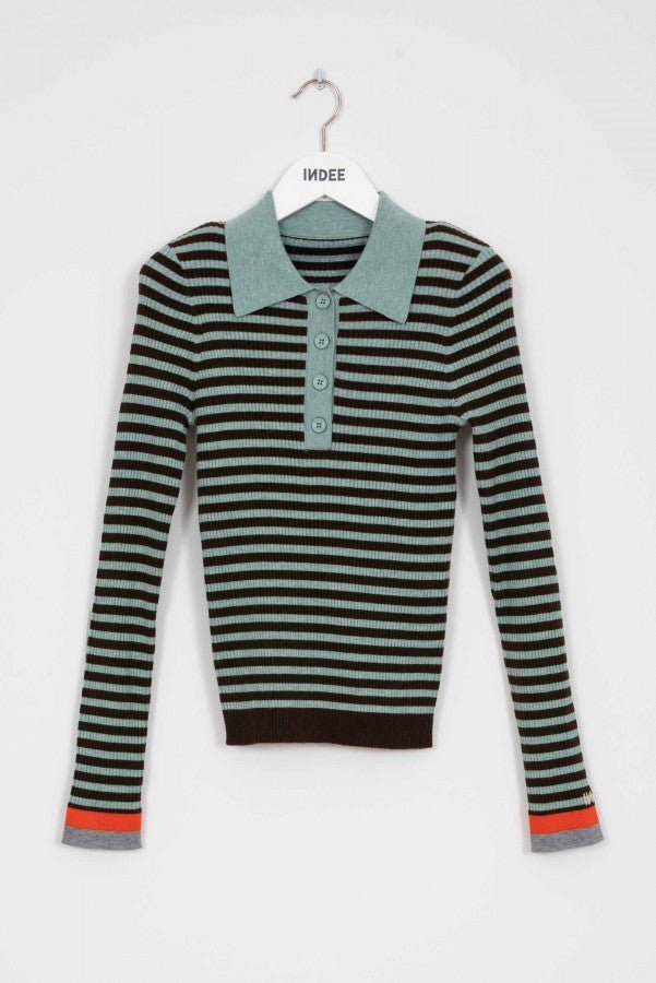 FITTED STRIPED POLO COLLAR PULLOVER - Posh New York