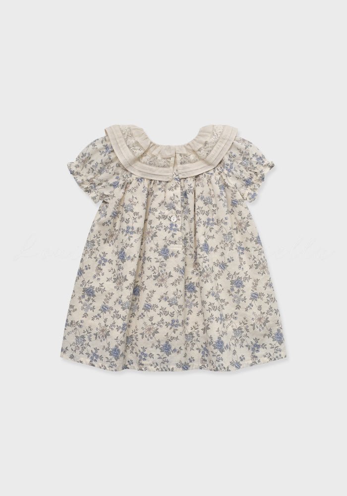 Floral Dress With Collar - Vintage Blue - Posh New York