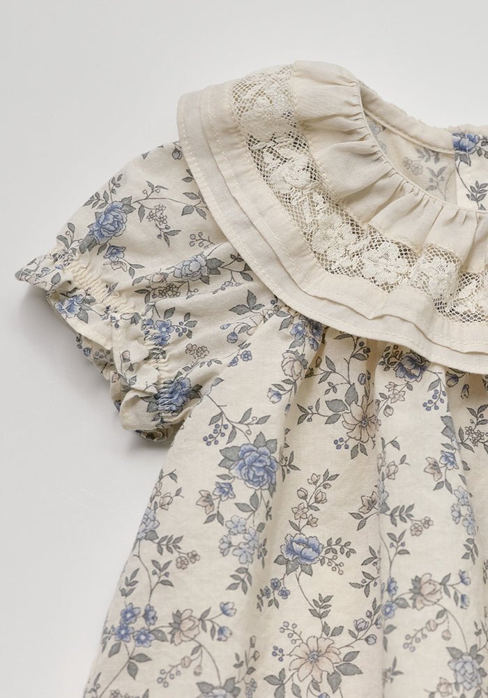 Floral Dress With Collar - Vintage Blue - Posh New York