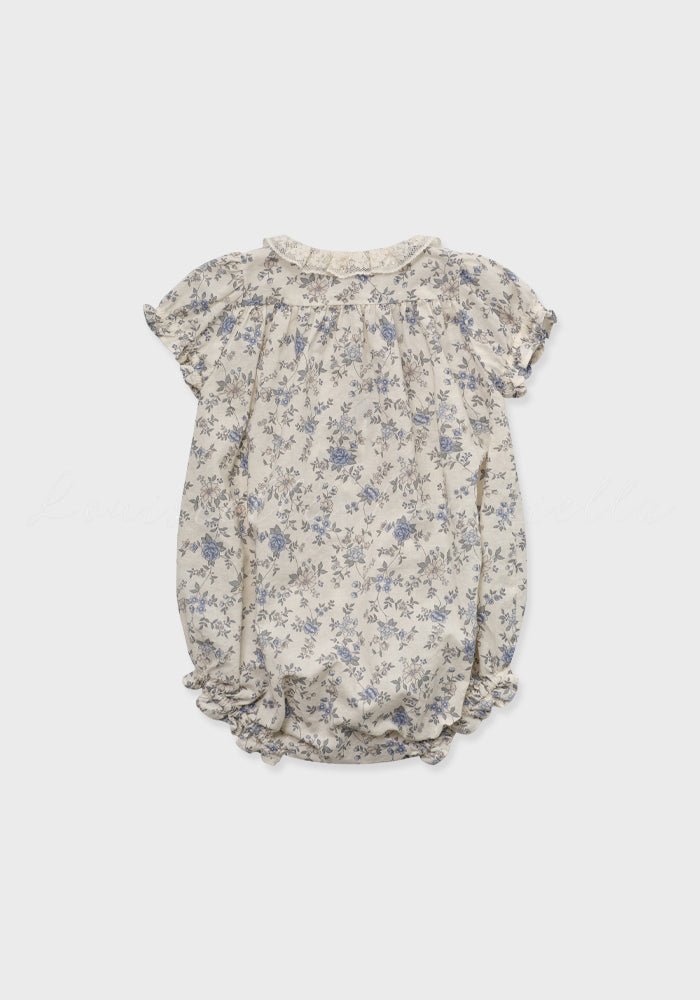 Floral Romper With Collar - Vintage Blue - Posh New York
