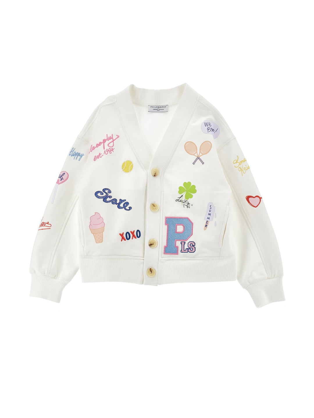 French Terry Cardigan With Allover Graphic - 0001 White - Posh New York
