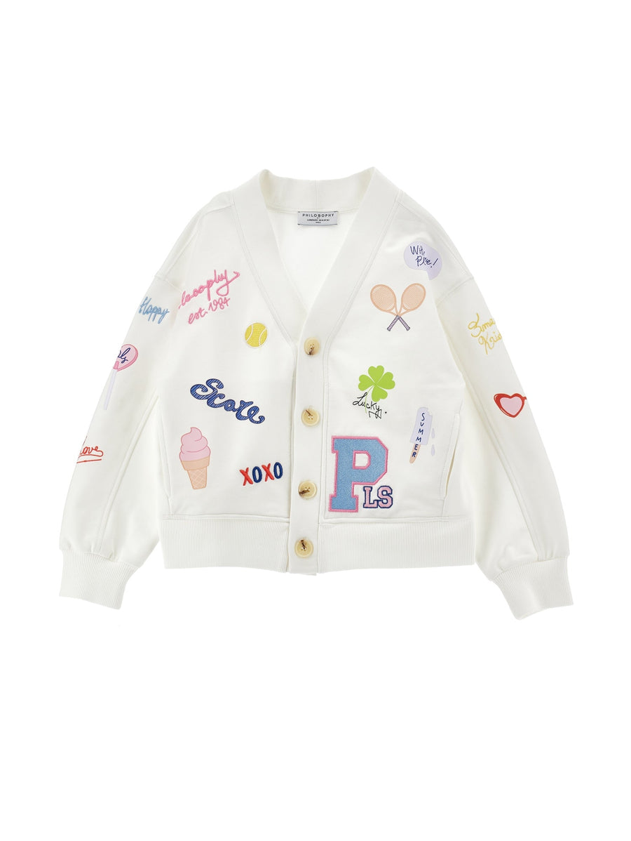 French Terry Cardigan With Allover Graphic - 0001 White - Posh New York