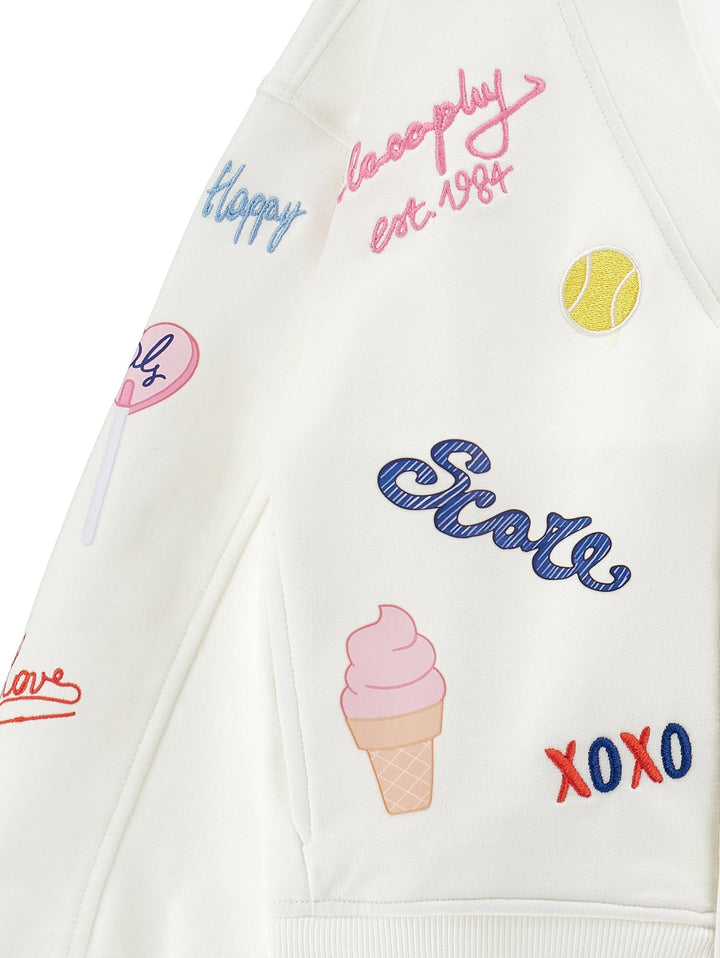 French Terry Cardigan With Allover Graphic - 0001 White - Posh New York