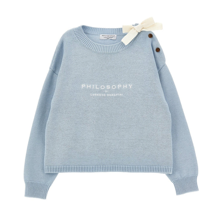 Knit Logo Sweater With Button On Shoulder With Bow - 0058 Baby Blue - Posh New York