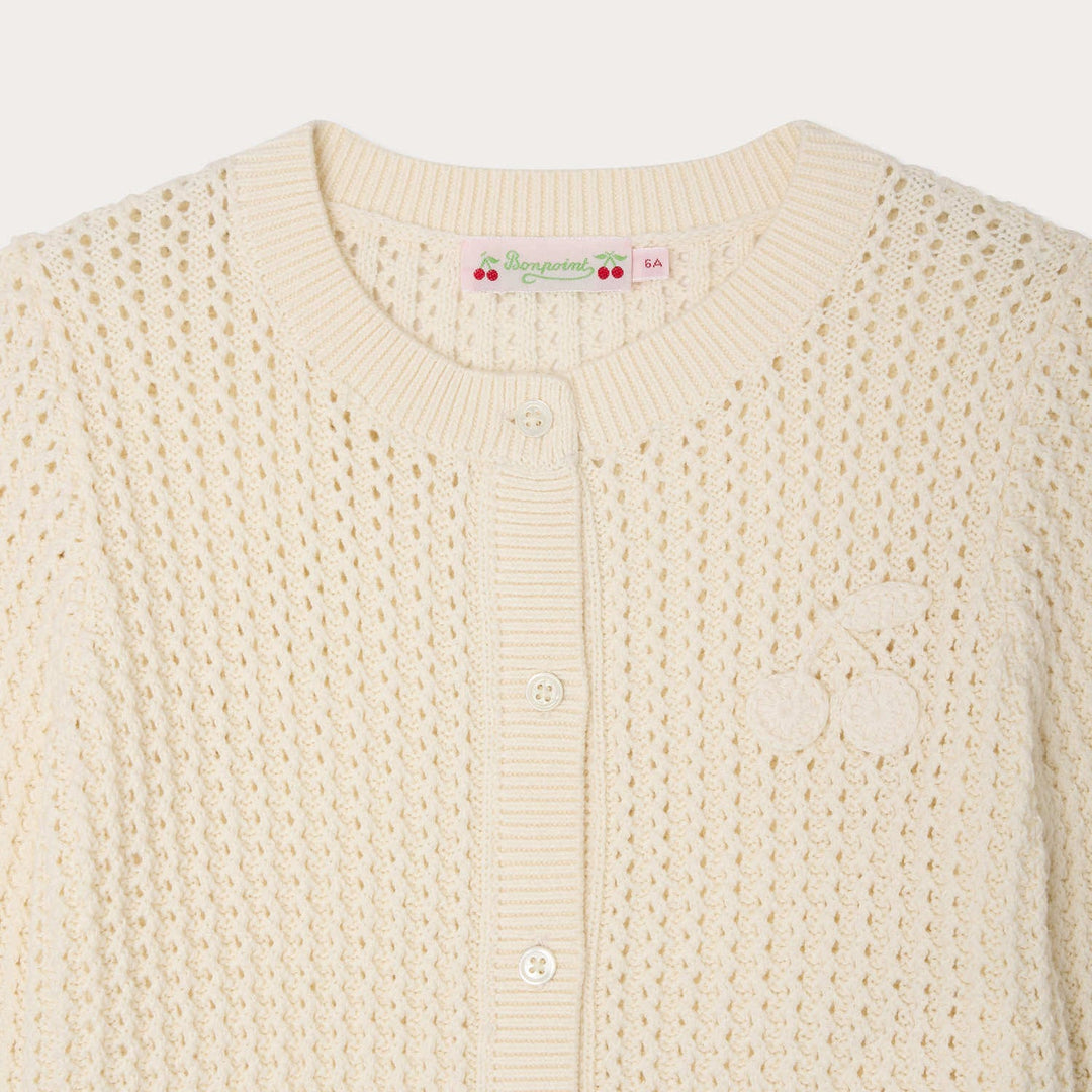 Leonita Knitted Cardigan With Cherry - Ecru 003 - Posh New York