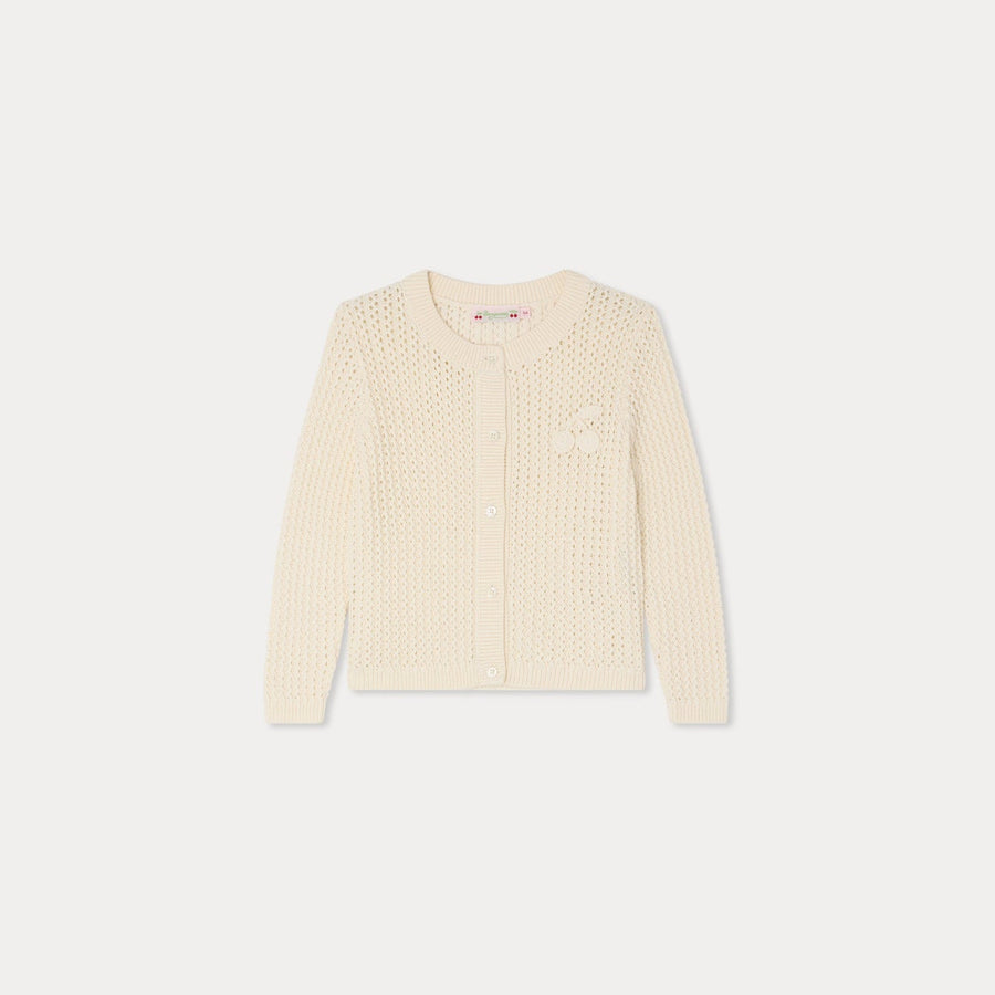 Leonita Knitted Cardigan With Cherry - Ecru 003 - Posh New York