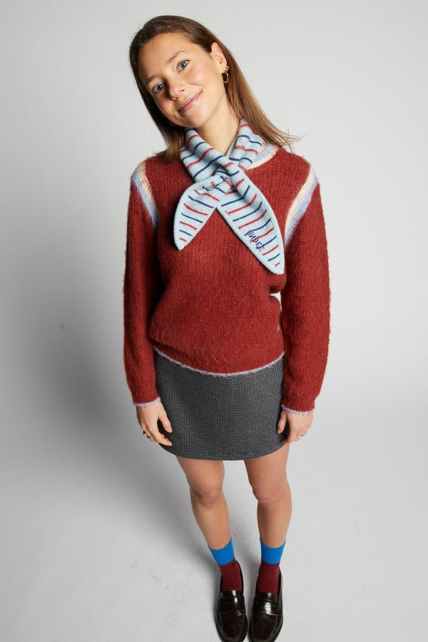 LONG SLEEVE ROUND NECK PULLOVER W/CONTRASTS - Posh New York