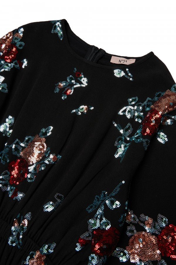 LS DRESS WITH SEQUINED FLORAL ALLOVER - Posh New York