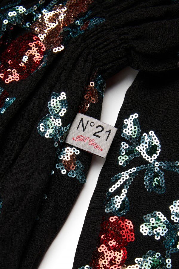 LS DRESS WITH SEQUINED FLORAL ALLOVER - Posh New York