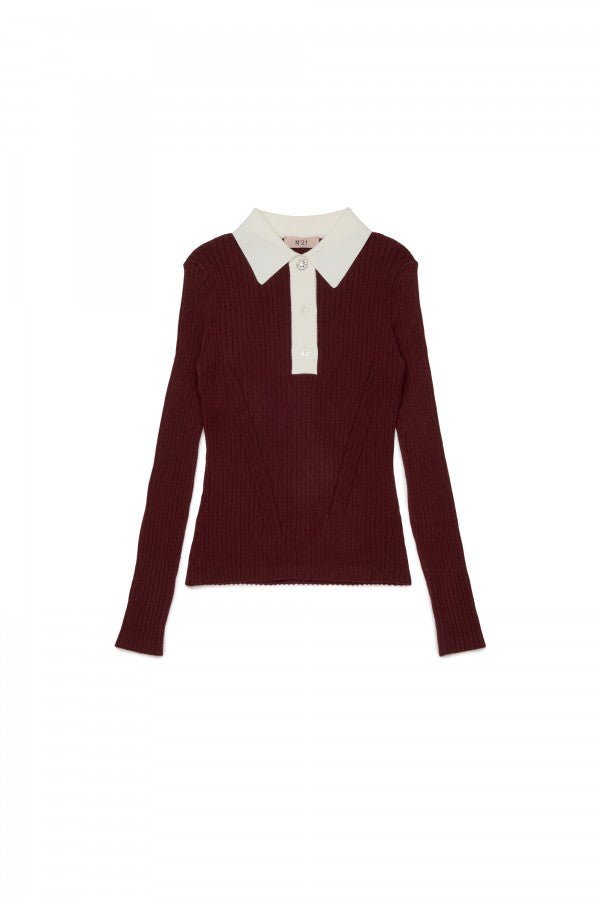 LS RIB KNIT POLO WITH CONTRAST COLLAR - Posh New York